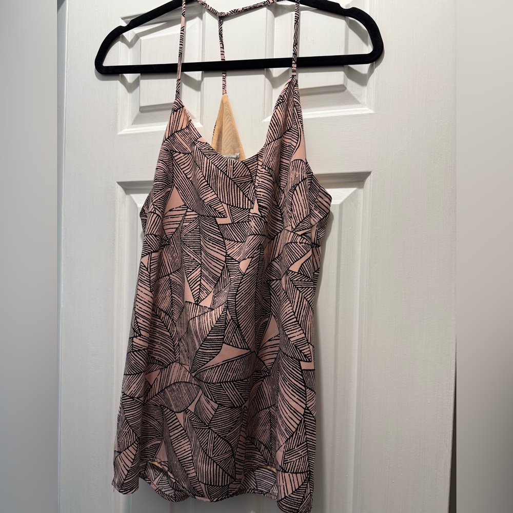 Collective Concepts Pink with Black Leaf Print Flowy Top